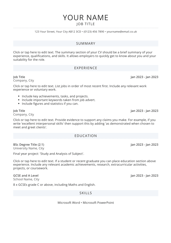 CV Template: Create a Free CV in Minutes