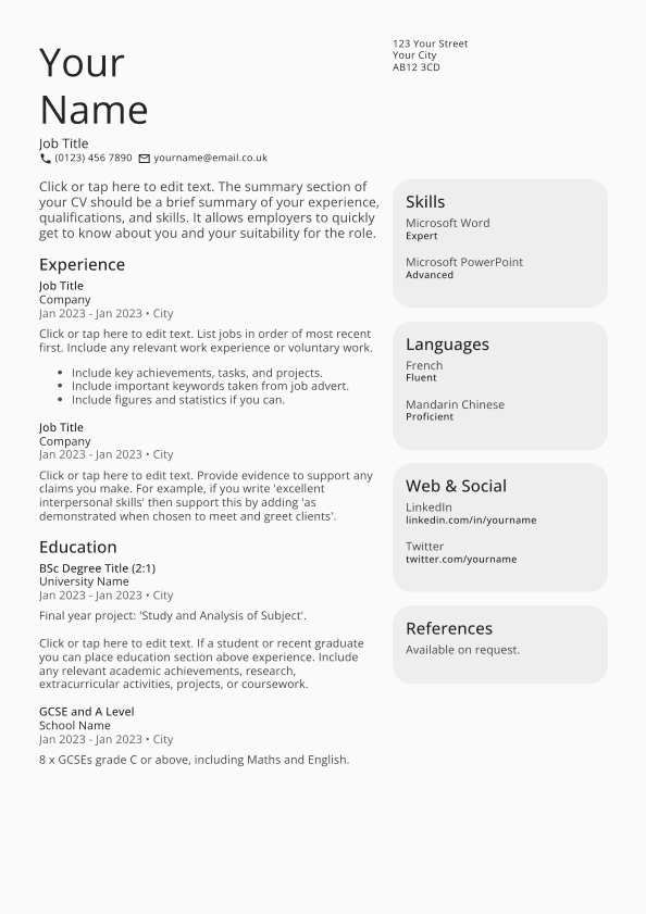Modern CV template.