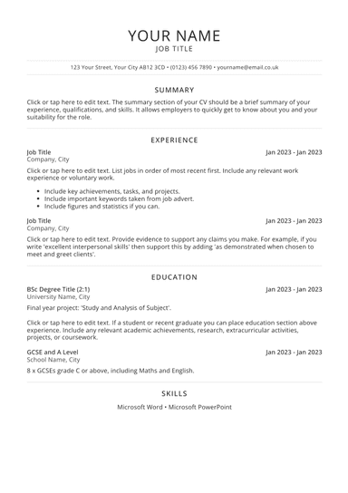 CV Template: Create a Free CV in Minutes