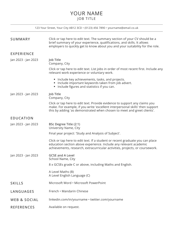 Classic CV template.