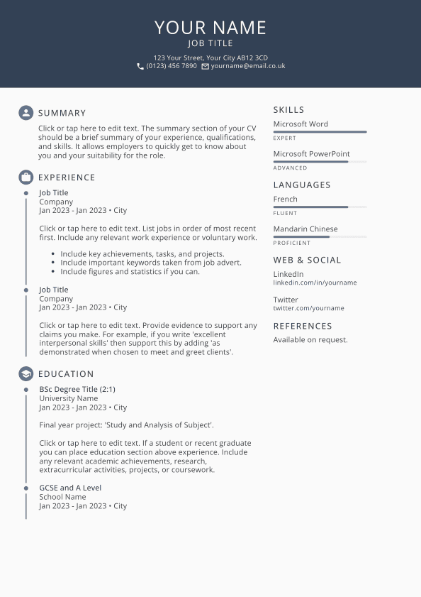 Contemporary CV template.