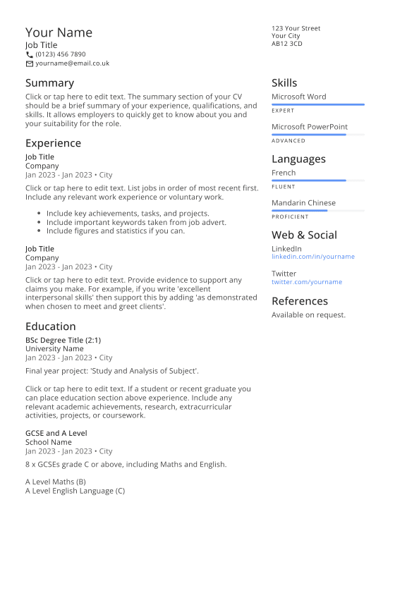 Professional CV template.